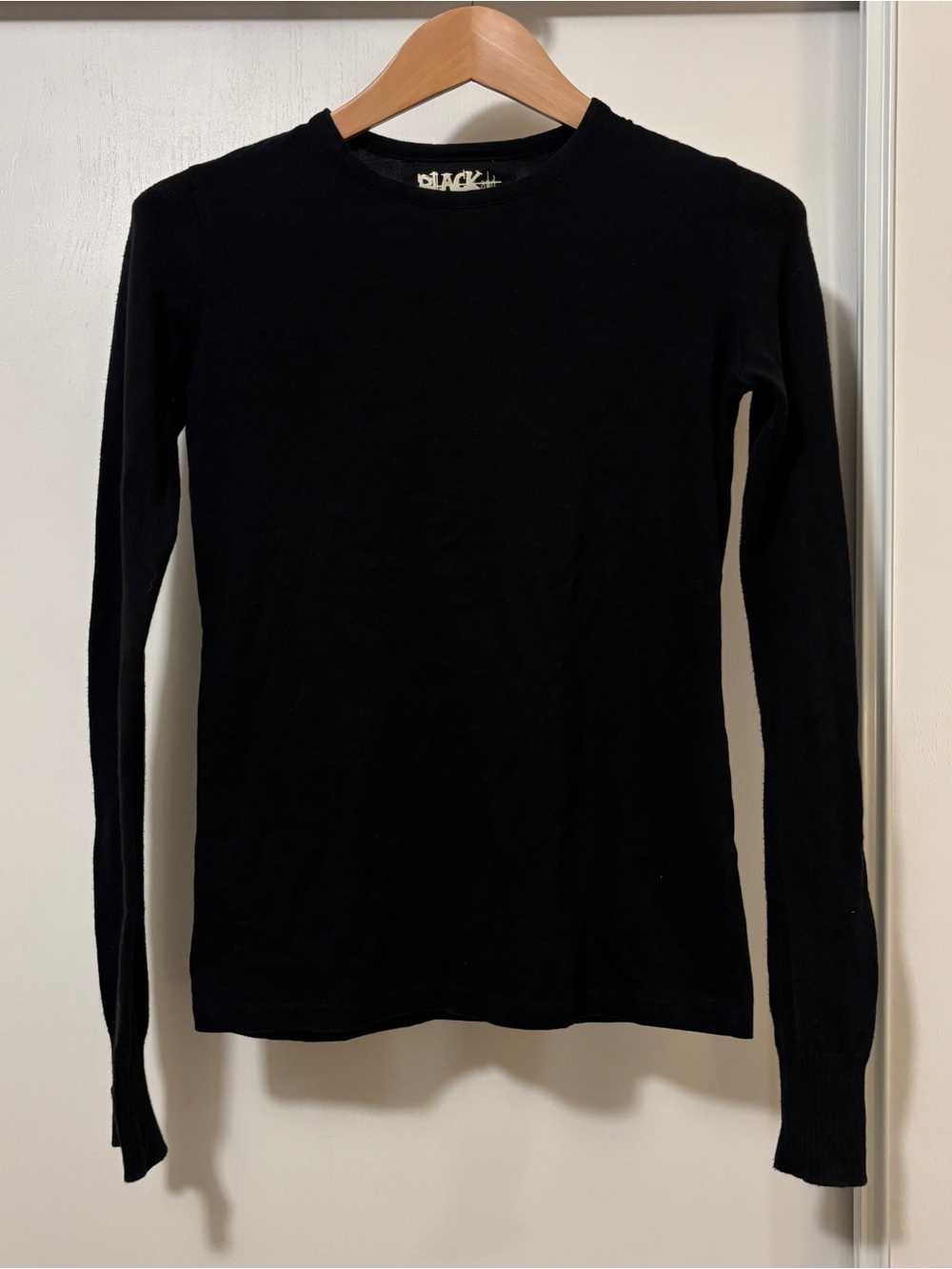 Yohji Yamamoto Black Crewneck Sweater Tee Size 2 Cut & Sew Long Sleeves Flaw
